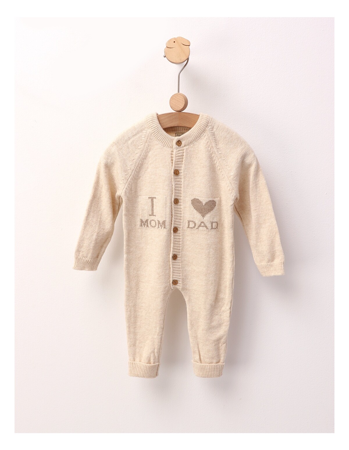 Salopeta Love Mom Dad acrilic crem