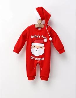 Salopeta+caciulita Baby's first Christmas rosu 68 (3-6 luni)