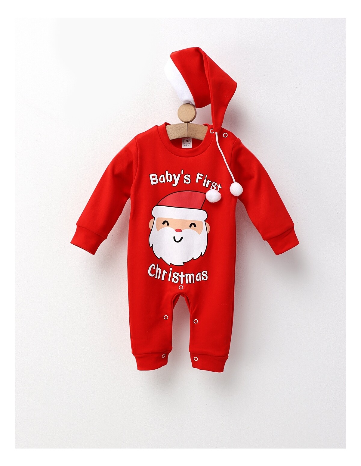 Salopeta+caciulita Baby\'s first Christmas rosu