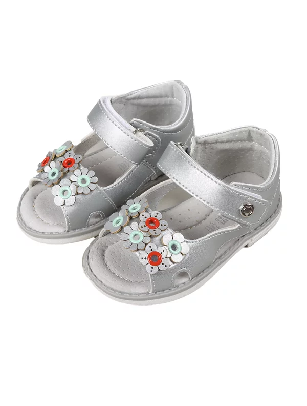 Sandale griu-argintiu cu floricele