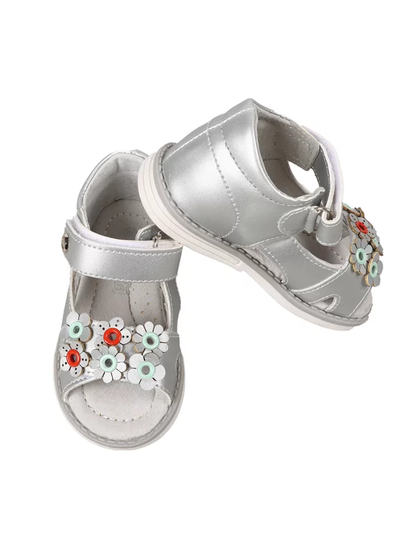Sandale griu-argintiu cu floricele