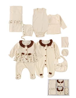 Set 10 piese, bebe, Floricele, crem-maro