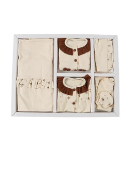 Set 10 piese, bebe, Floricele, crem-maro