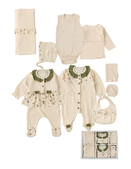 Set 10 piese, bebe, Floricele, crem-verde