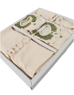 Set 10 piese, bebe, Floricele, crem-verde