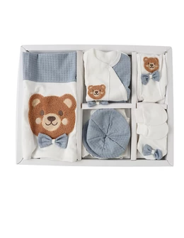 Set 10 piese, bebe, Ursuletul cu Papion, alb-albastru