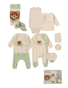 Set 10 piese, bebe, Ursuletul cu Papion, crem-verde