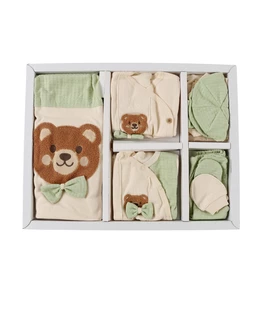 Set 10 piese, bebe, Ursuletul cu Papion, crem-verde