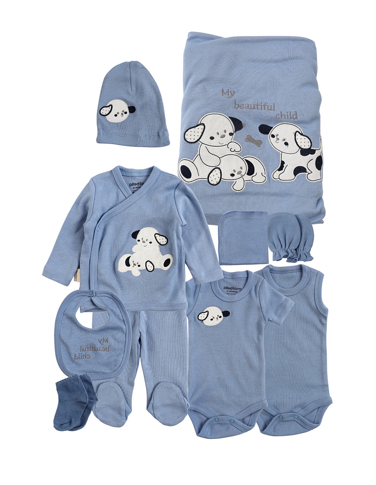 Set 10 piese, nou nascut, Familia Catelusilor, albastru