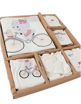 Set 10 piese, nou nascut, Iepuras pe Bicicleta, alb