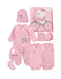 Set 10 piese, nou nascut, Iepuras pe Bicicleta, roz
