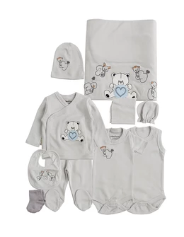 Set 10 piese, nou nascut, Litere si Animalute, gri