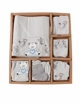 Set 10 piese, nou nascut, Litere si Animalute, gri