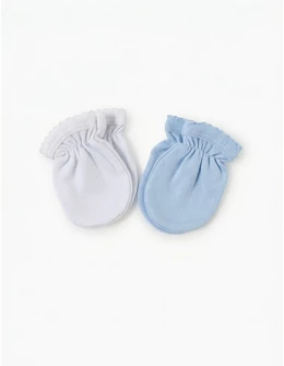 Set 2 perechi manusi pentru bebelusi, blue-alb