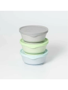 Set 3 boluri cu capac hrana bebelusi Miniware, 100% din materiale naturale biodegradabile, Aqua+Grey+Keylime 2