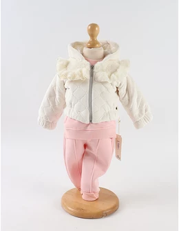 Set 3 piese cu Gecuta catifelata, Mara, alb-roz