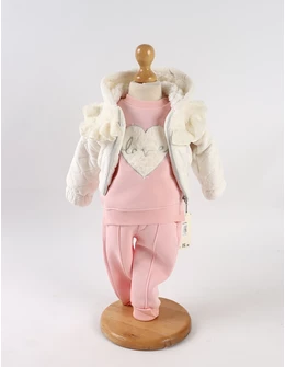 Set 3 piese cu Gecuta catifelata, Mara, alb-roz