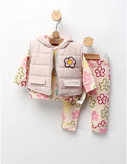 Set 3 piese, cu vesta, All Flowers, roz