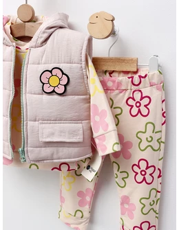 Set 3 piese, cu vesta, All Flowers, roz