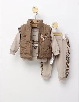 Set 3 piese, cu vesta, Convey a Smile, maro