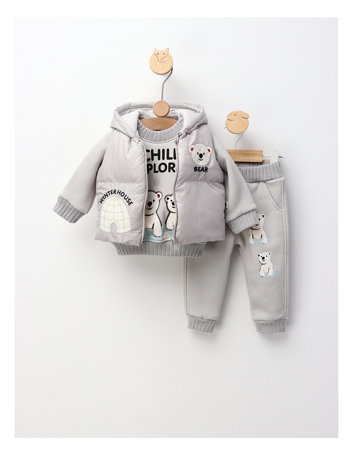 Set 3 piese cu vesta, Polar Bear, gri