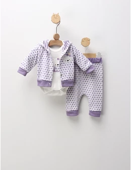 Set 3 piese, Fetita Urs si Buline, cu mov