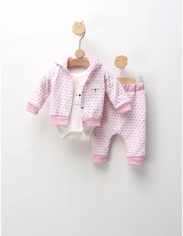 Set 3 piese, Fetita Urs si Buline, cu roz