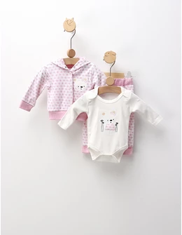 Set 3 piese, Fetita Urs si Buline, cu roz