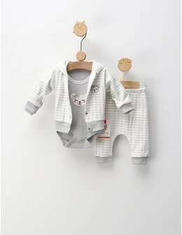Set 3 piese, Fetita Urs si Fundita, cu alb-gri