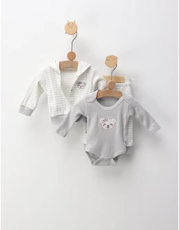 Set 3 piese, Fetita Urs si Fundita, cu alb-gri