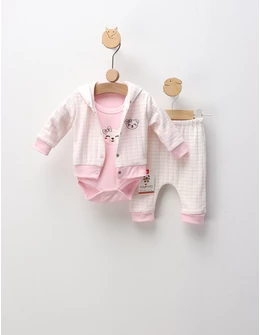 Set 3 piese, Fetita Urs si Fundita, cu roz