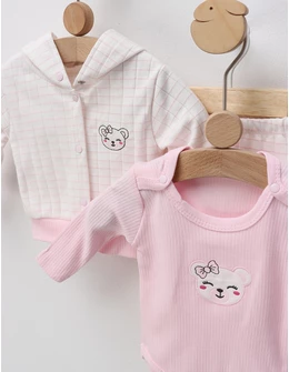 Set 3 piese, Fetita Urs si Fundita, cu roz