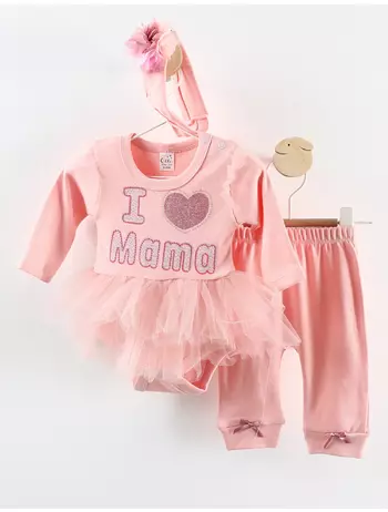 Set 3 piese I LOVE MAMA model coral