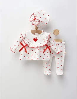 Set 3 piese My Heart, alb-rosu