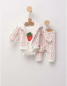 Set 3 piese Strawberry, model alb