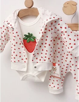 Set 3 piese Strawberry, model alb