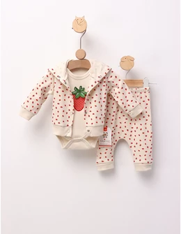 Set 3 piese Strawberry, model ecru