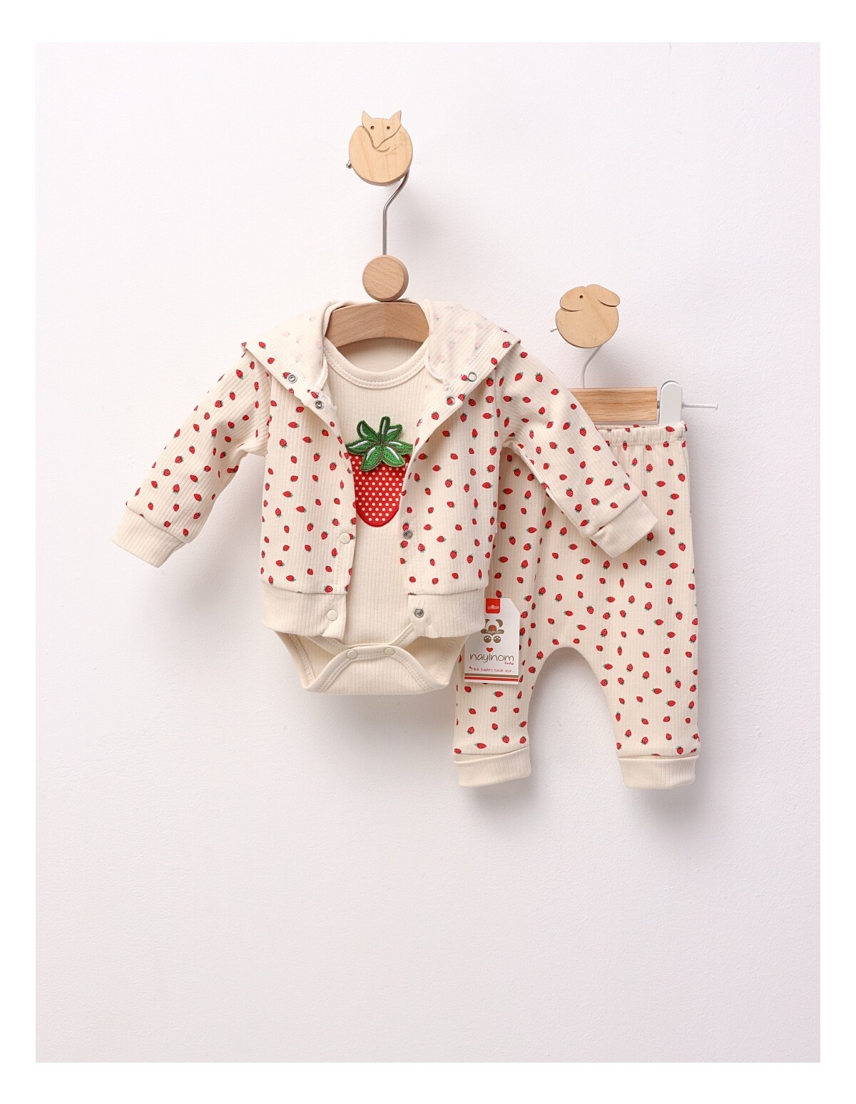 Set 3 piese Strawberry, model ecru