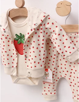 Set 3 piese Strawberry, model ecru