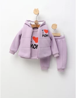 Set 3 piese vatuit, cu Vesta, I love MOM, mov