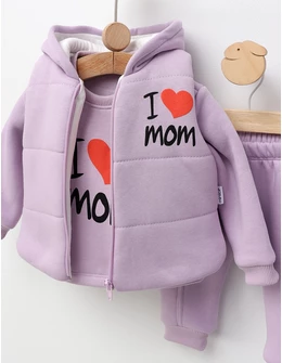 Set 3 piese vatuit, cu Vesta, I love MOM, mov