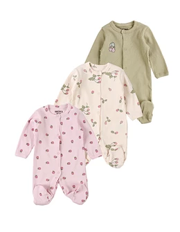 Set 3 salopete, cu botosei, Capsunele, multicolor