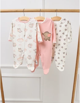 Set 3 salopete cu botosei Elephant, multicolor