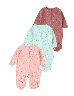 Set 3 salopete, cu botosei, Floricele, multicolor