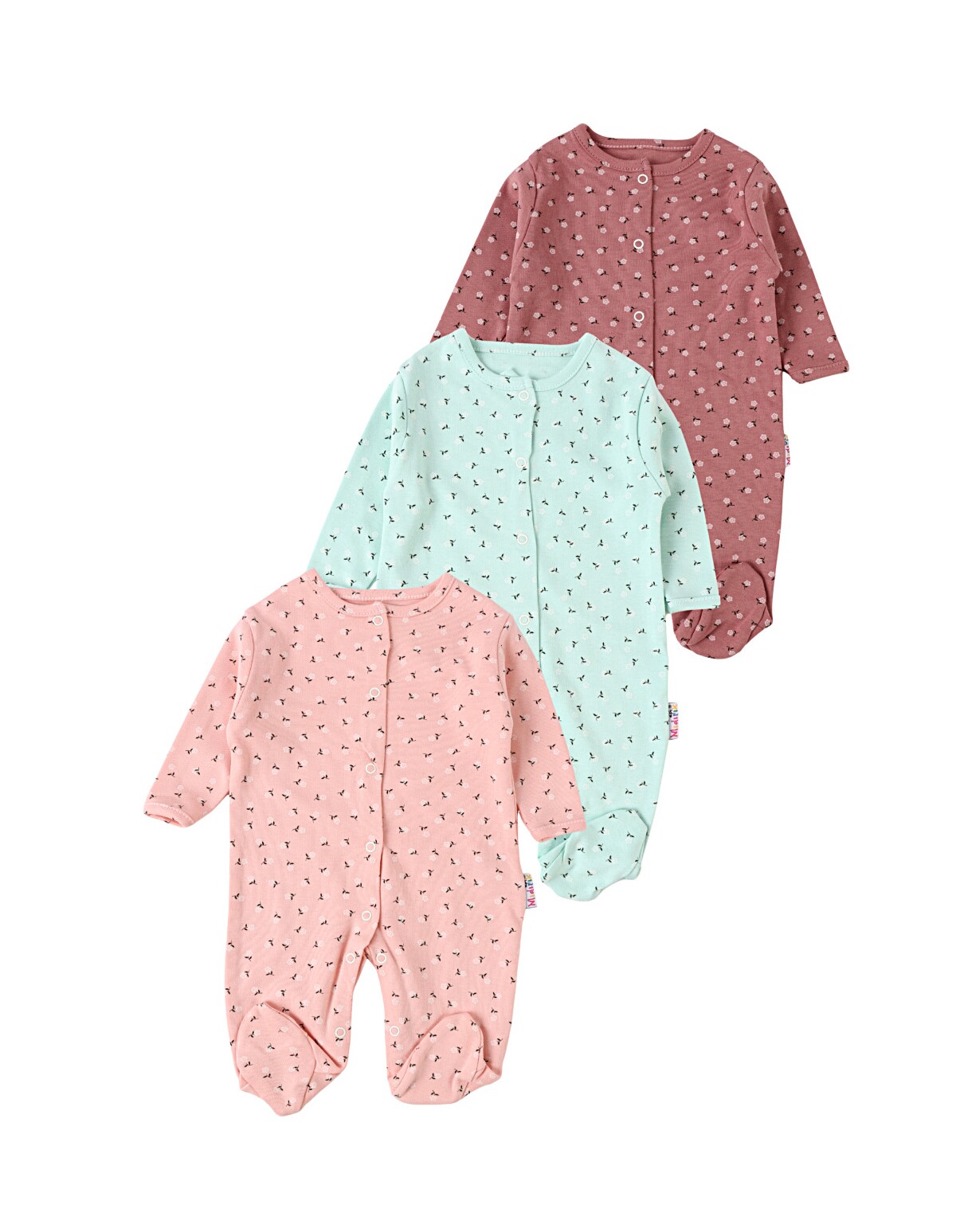 Set 3 salopete, cu botosei, Floricele, multicolor