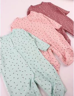 Set 3 salopete, cu botosei, Floricele, multicolor