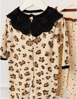 Set 3 salopete, cu botosei, Leopard, multicolor