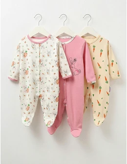 Set 3 salopete cu botosei Love Rabbit, multicolor