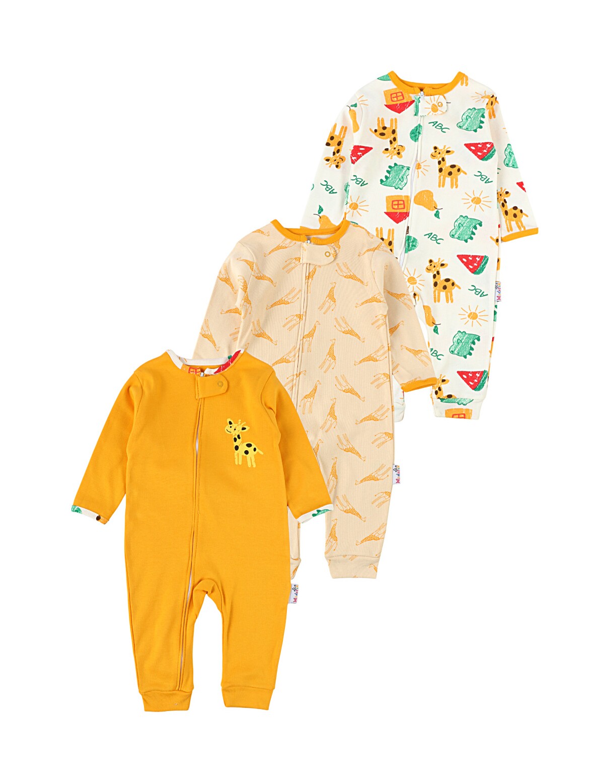 Set 3 salopete premium, ABC Giraffe, multicolor