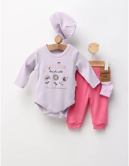 Set 4 piese bebe, Blossom, mov
